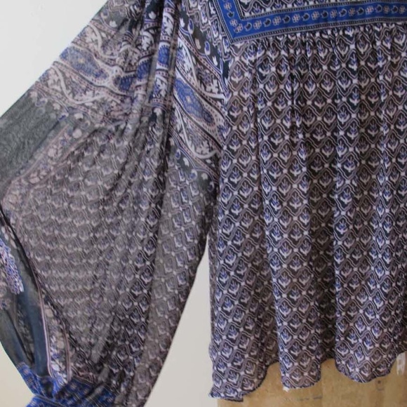 Ulla Johnson Reema Blouse Blue 6 Wide Sleeve Boho Semi Sheer - Picture 2 of 7
